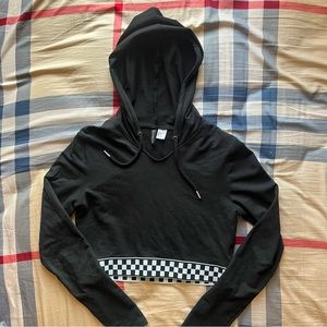 Black checkered stripe cropped hoodie